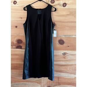 NWT! Nine West Women's Black Sleeveless dress. Faux Leather Detail. Size 10